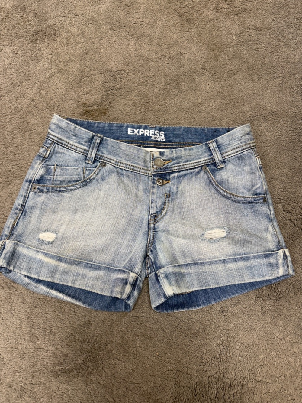 Express Light Wash Distressed Denim Cuffed Shorts